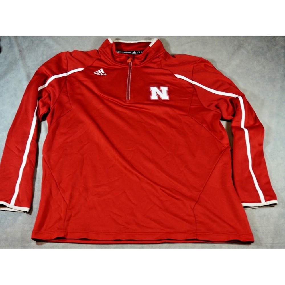 Nebraska‎ Cornhuskers Adidas 1/4 Zip Long Sleeve Pullover Shirt Mens XL Red